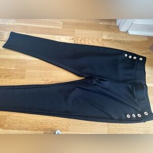 Black Stretch Pull-On Pants with Decorative Buttons